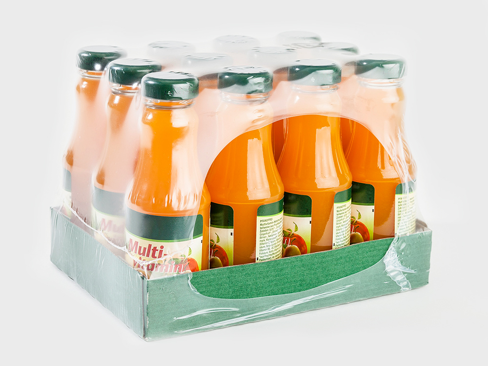 Säfte im Tray in Folienverpackung für einen sicheren Transport