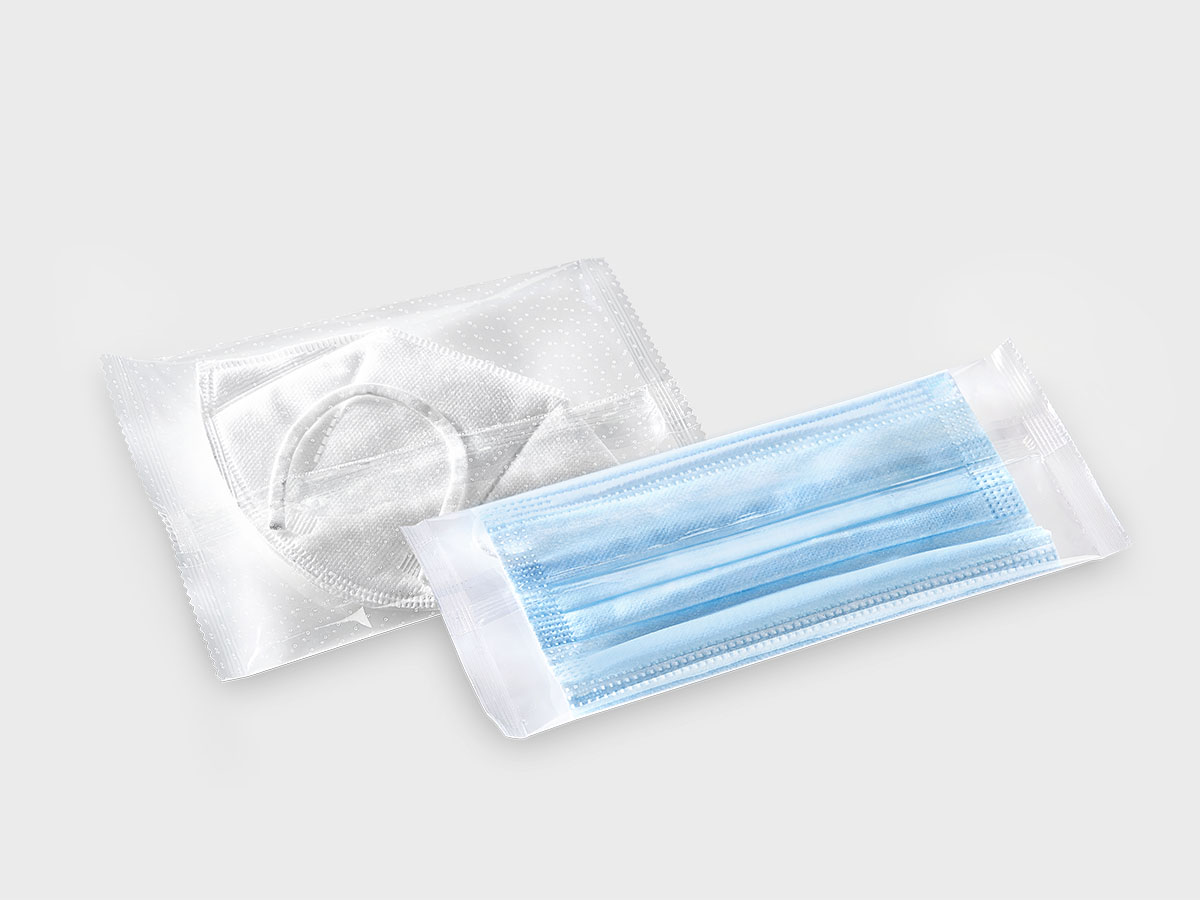 Schutzmasken in  transparenter Flowpack-Folienverpackung