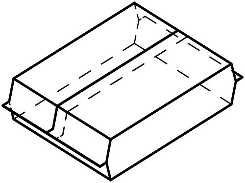 Abbildung der Verpackungsart zwei Seiten vorne & hinten geklebt und Überlappung oben